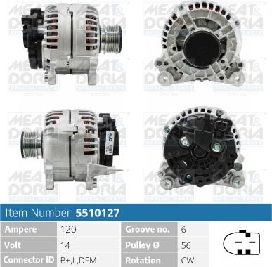 Meat & Doria 5510127 - Alternator autospares.lv