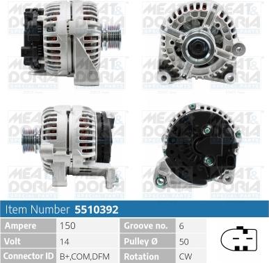 Meat & Doria 5510392 - Alternator autospares.lv