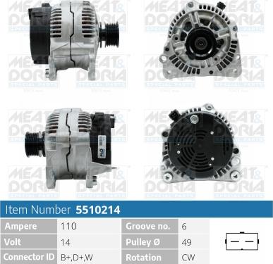 Meat & Doria 5510214 - Alternator autospares.lv