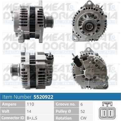 Meat & Doria 5520922 - Alternator autospares.lv