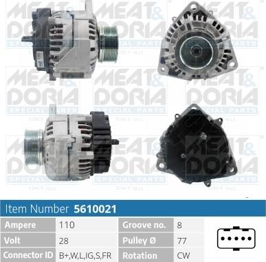 Meat & Doria 5610021 - Alternator autospares.lv