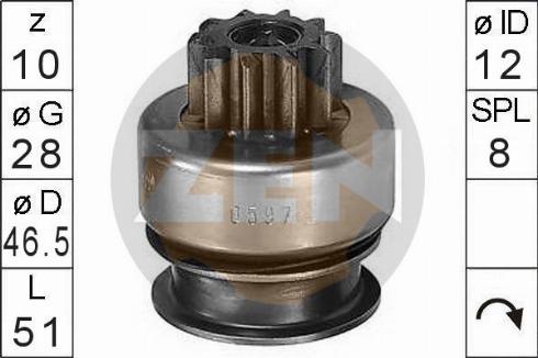 Messmer ZN0597 - Pinion, bendix, starter autospares.lv