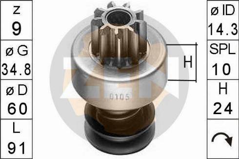 Messmer ZN0105 - Pinion, bendix, starter autospares.lv