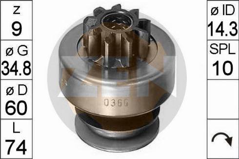 Messmer ZN0366 - Pinion, bendix, starter autospares.lv