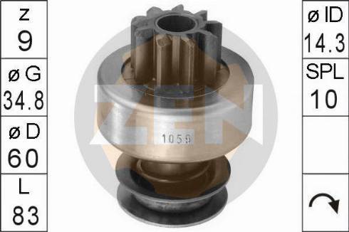 Messmer ZN1059 - Pinion, bendix, starter autospares.lv