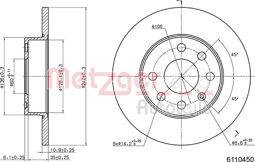 Metzger 6110450 - Brake Disc autospares.lv