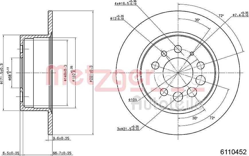 Metzger 6110452 - Brake Disc autospares.lv