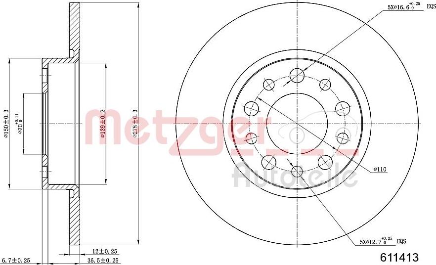 Metzger 6110413 - Brake Disc autospares.lv