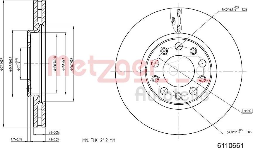 Metzger 6110661 - Brake Disc autospares.lv