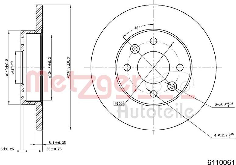 Metzger 6110061 - Brake Disc autospares.lv