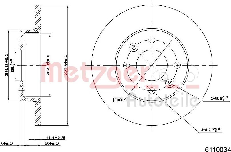 Metzger 6110034 - Brake Disc autospares.lv