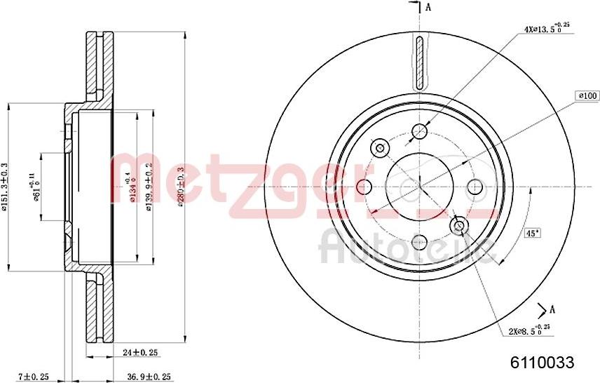 Metzger 6110033 - Brake Disc autospares.lv