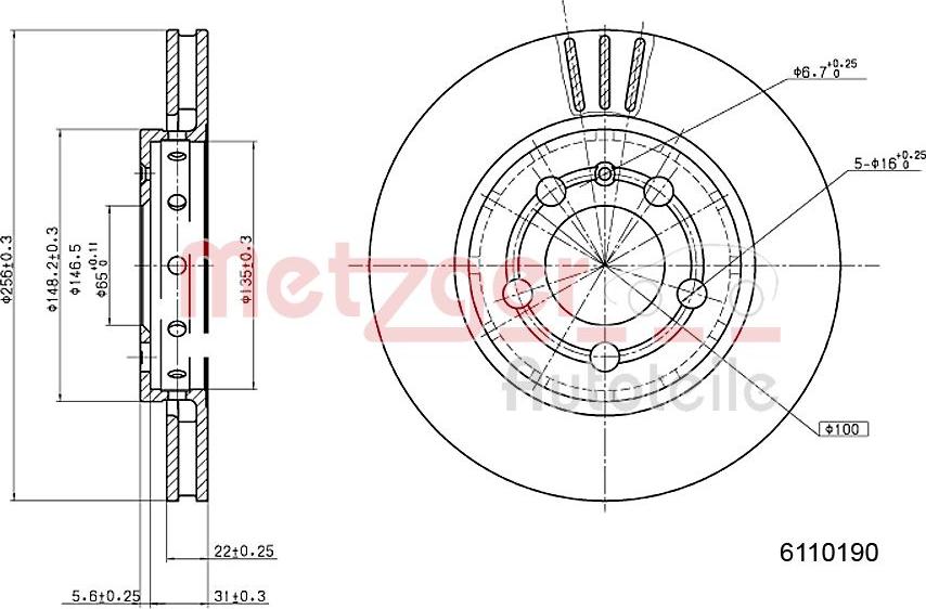 Metzger 6110190 - Brake Disc autospares.lv