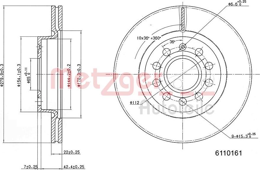 Metzger 6110161 - Brake Disc autospares.lv