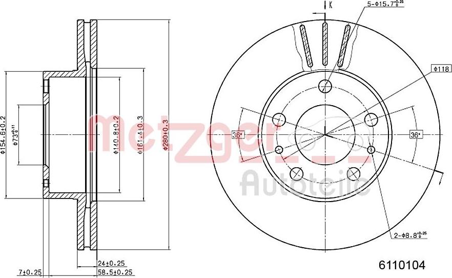 Metzger 6110104 - Brake Disc autospares.lv