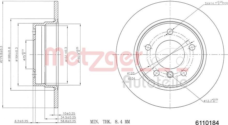 Metzger 6110184 - Brake Disc autospares.lv