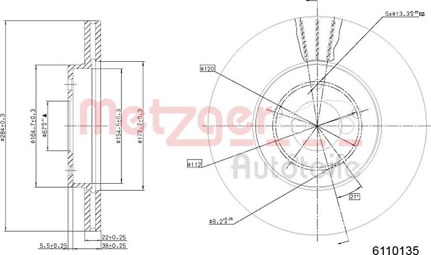 Metzger 6110135 - Brake Disc autospares.lv