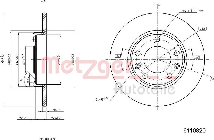 Metzger 6110820 - Brake Disc autospares.lv