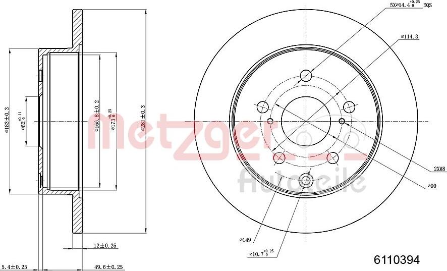 Metzger 6110394 - Brake Disc autospares.lv