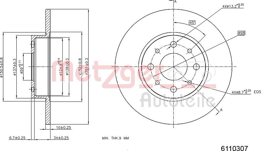 Metzger 6110307 - Brake Disc autospares.lv