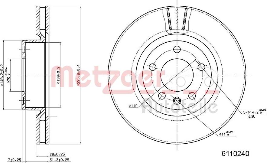 Metzger 6110240 - Brake Disc autospares.lv