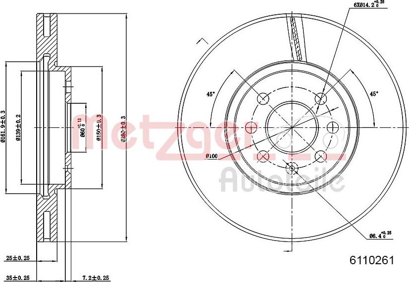 Metzger 6110261 - Brake Disc autospares.lv