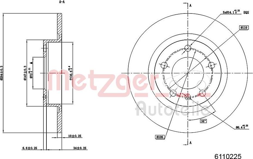 Metzger 6110225 - Brake Disc autospares.lv