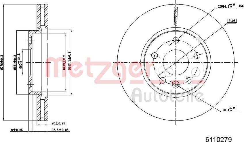 Metzger 6110279 - Brake Disc autospares.lv