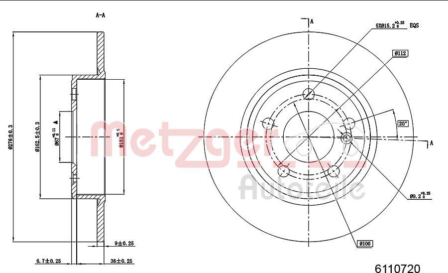 Metzger 6110720 - Brake Disc autospares.lv