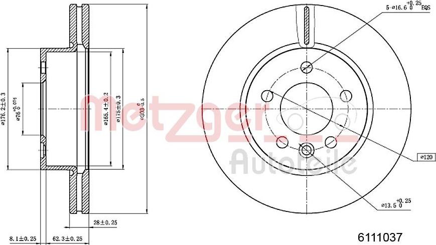 Metzger 6111037 - Brake Disc autospares.lv