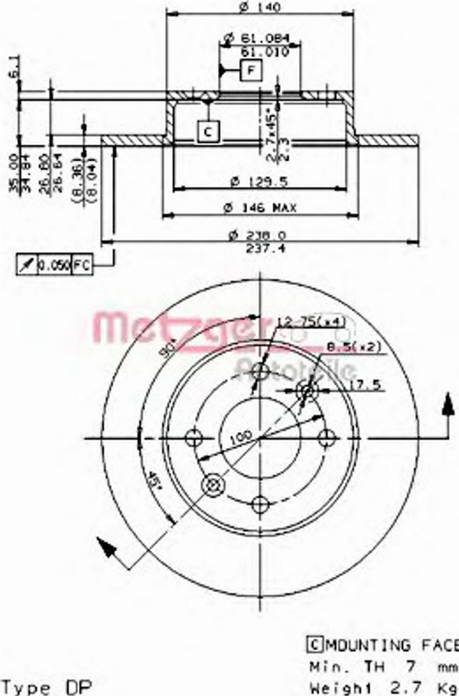 Metzger 14082 E - Brake Disc autospares.lv