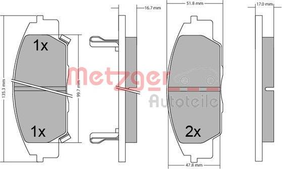 Metzger 1170649 - Brake Pad Set, disc brake autospares.lv