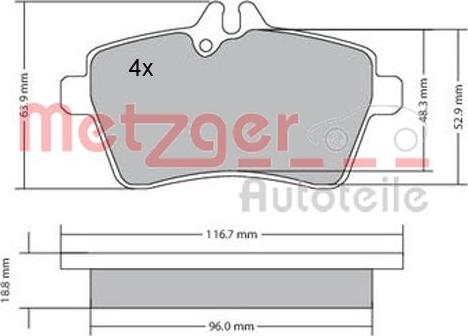 Metzger 1170053 - Brake Pad Set, disc brake autospares.lv