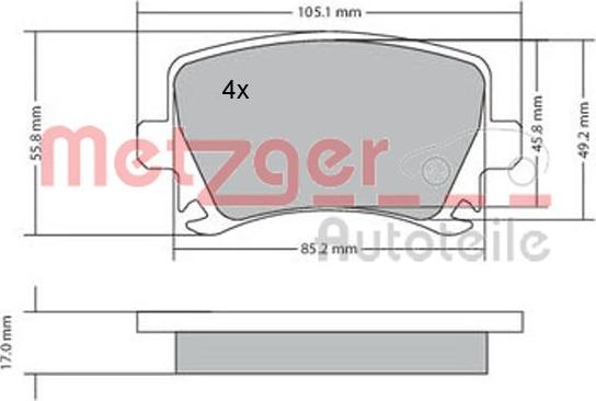 Metzger 1170005 - Brake Pad Set, disc brake autospares.lv