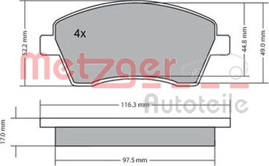 Metzger 1170029 - Brake Pad Set, disc brake autospares.lv