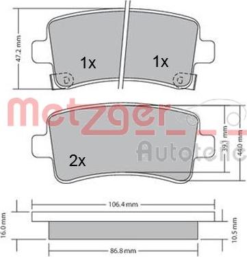 Metzger 1170152 - Brake Pad Set, disc brake autospares.lv
