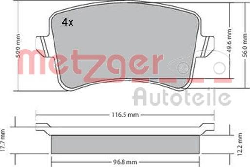 Metzger 1170113 - Brake Pad Set, disc brake autospares.lv