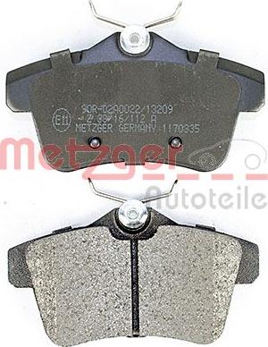 Metzger 1170335 - Brake Pad Set, disc brake autospares.lv