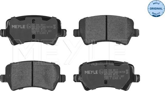 Meyle 025 244 9617 - Brake Pad Set, disc brake autospares.lv