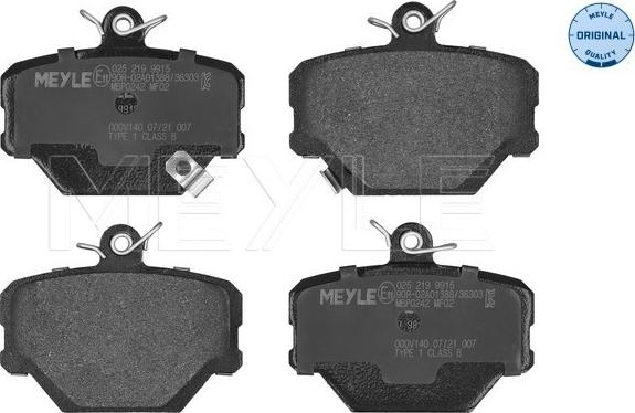 Meyle 025 219 9915 - Brake Pad Set, disc brake autospares.lv