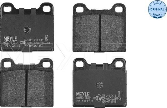 Meyle 025 210 3515 - Brake Pad Set, disc brake autospares.lv