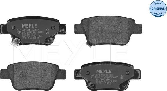Meyle 025 236 2016/W - Brake Pad Set, disc brake autospares.lv