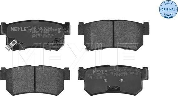 Meyle 025 236 7315/W - Brake Pad Set, disc brake autospares.lv