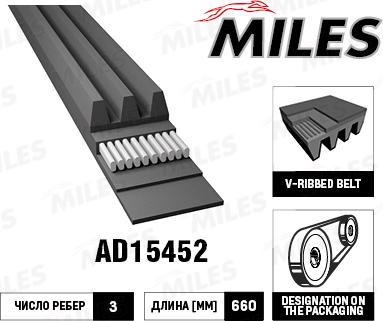 Miles AD15452 - V-Ribbed Belt autospares.lv