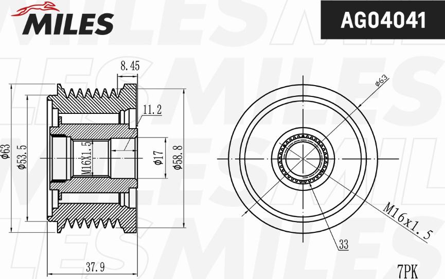 Miles AG04041 - Pulley, alternator, freewheel clutch autospares.lv