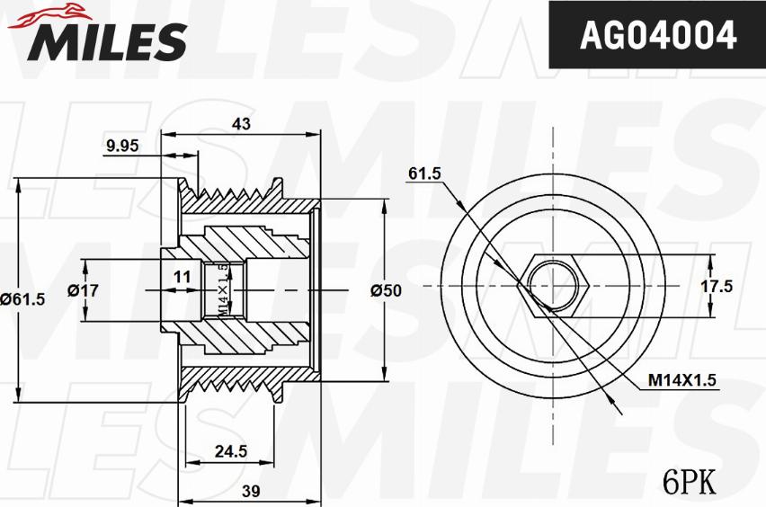 Miles AG04004 - Pulley, alternator, freewheel clutch autospares.lv