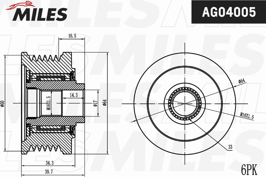 Miles AG04005 - Pulley, alternator, freewheel clutch autospares.lv