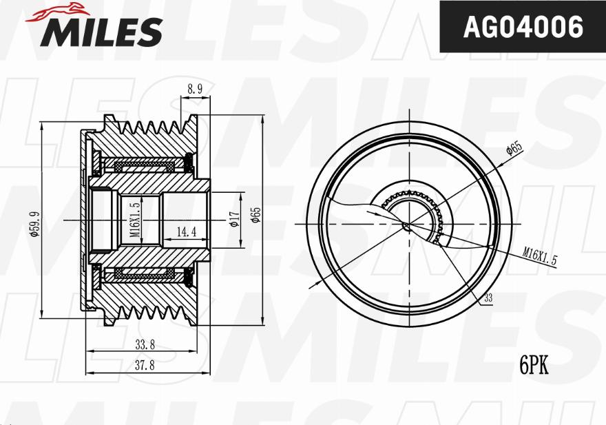 Miles AG04006 - Pulley, alternator, freewheel clutch autospares.lv