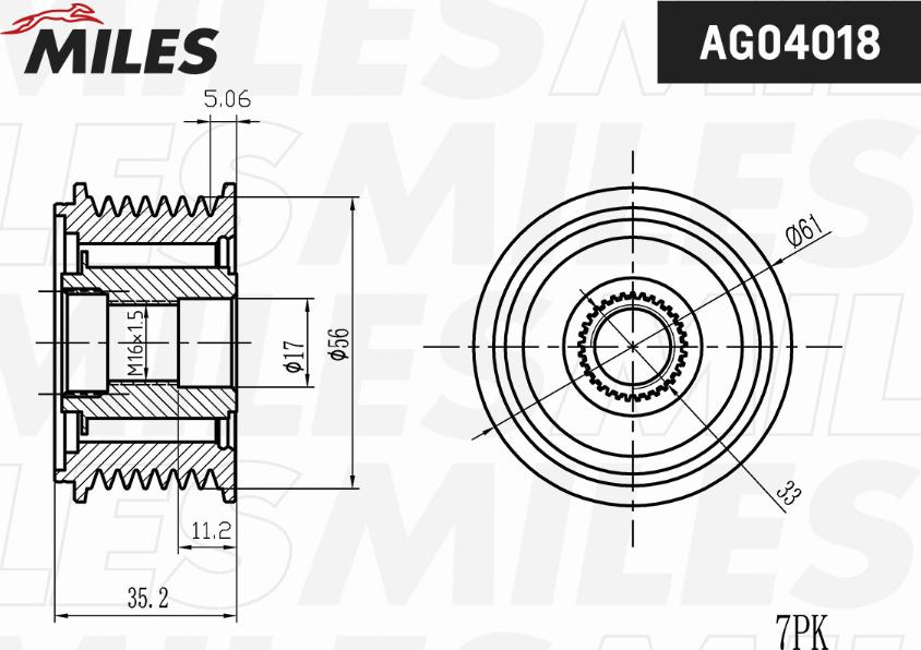 Miles AG04018 - Pulley, alternator, freewheel clutch autospares.lv