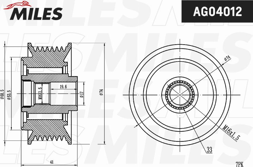 Miles AG04012 - Pulley, alternator, freewheel clutch autospares.lv